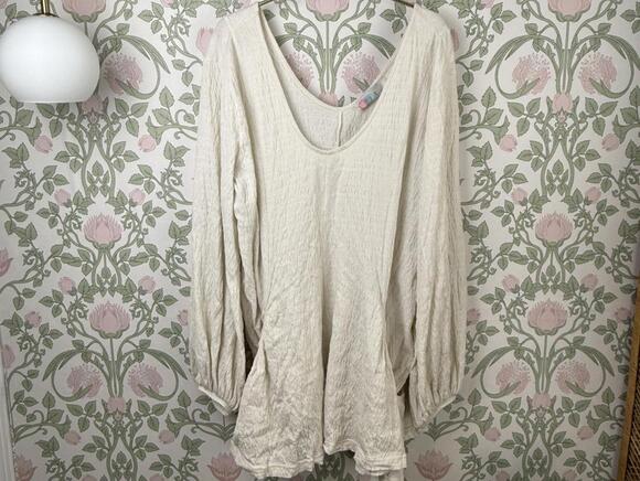 Free People Beach Cream Relaxed Drop-Waist A-line Bayside Mini Dress - Size - XL - Picture 4 of 9